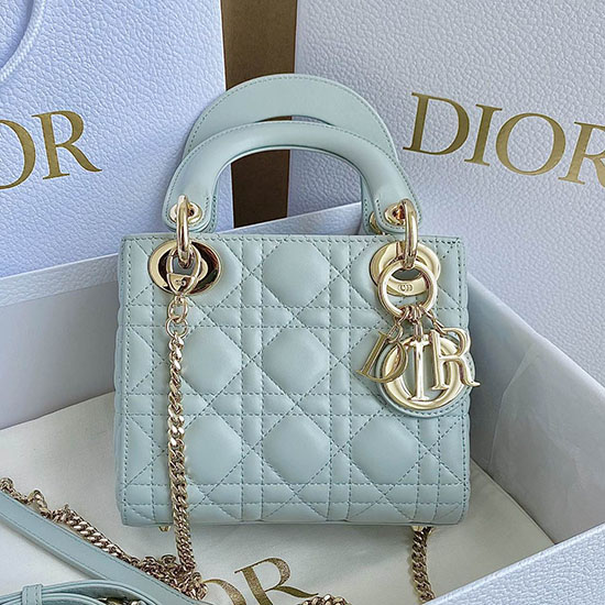 Mini Lady Dior τσάντα μπλε D3310