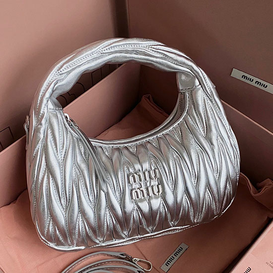 Miu Miu Wander Nappa Leather Hobo Bag ασημί 5bc125