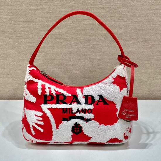 Prada Re-edition 2000 κεντημένο τρυπάνι μίνι τσάντα κόκκινο 1ne515