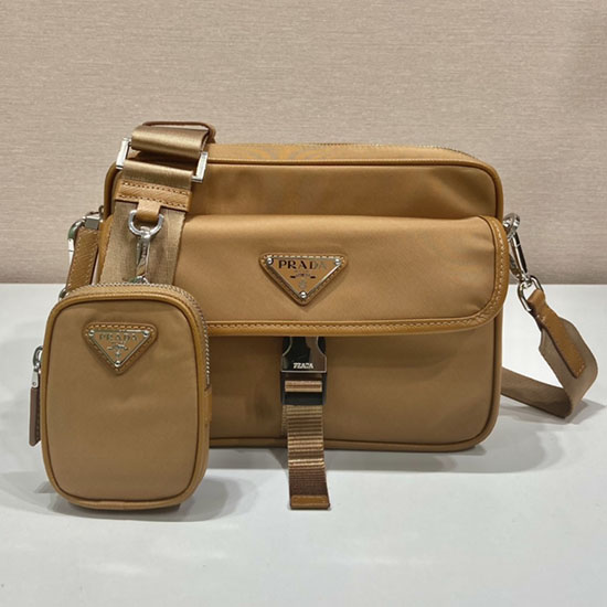 Prada Re-nylon και Saffiano τσάντα ώμου Camel 2vh133