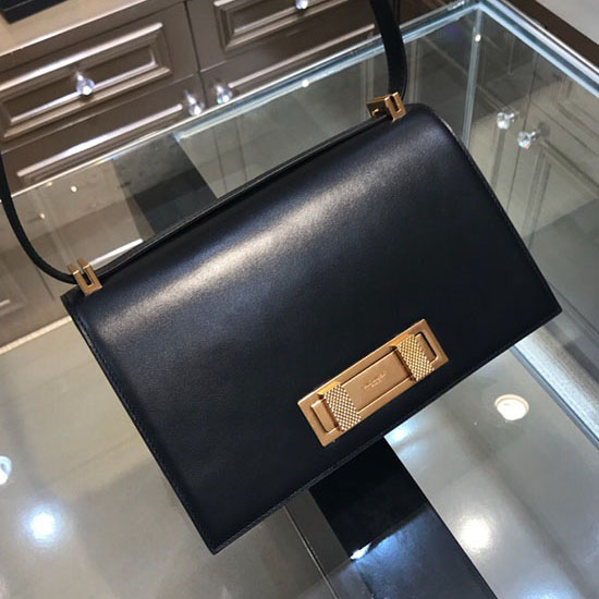 Saint Laurent Domino Medium σε μαύρο λείο δέρμα 538791