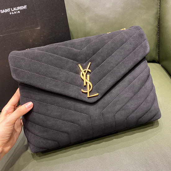 Saint Laurent Medium Suede Loulou Chain Bag μαύρο 459749