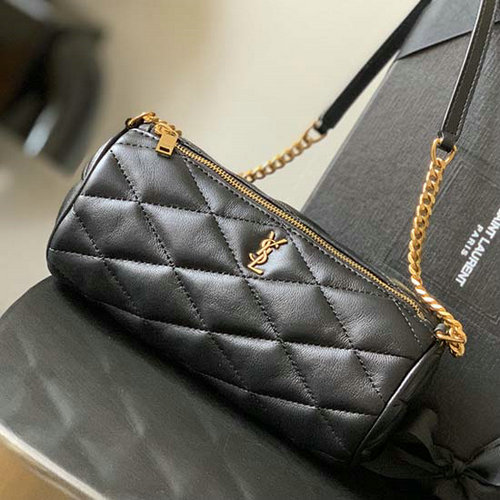 Saint Laurent Mini Tube τσάντα από δέρμα αρνιού μαύρο 699703