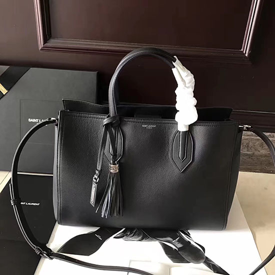 Saint Laurent Tote Bag Cabas από δέρμα μοσχαριού μαύρο 464229