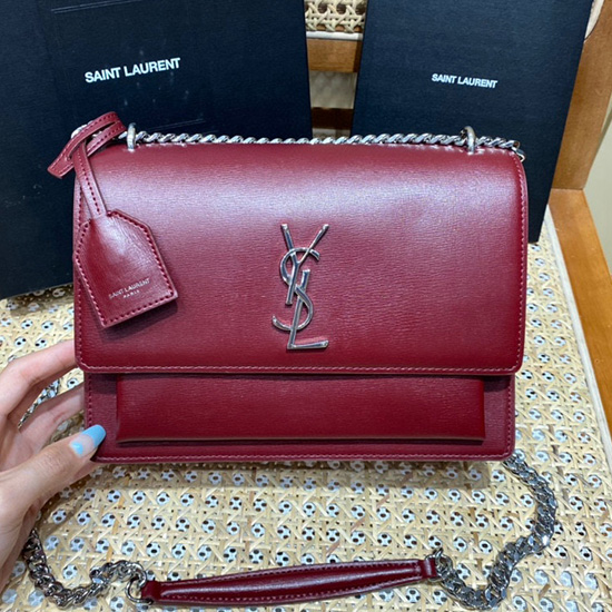 Saint Laurent μεσαία τσάντα ηλιοβασιλέματος κόκκινη 442906