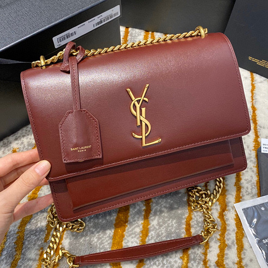 Saint Laurent μεσαία τσάντα ηλιοβασιλέματος μπορντό 442906