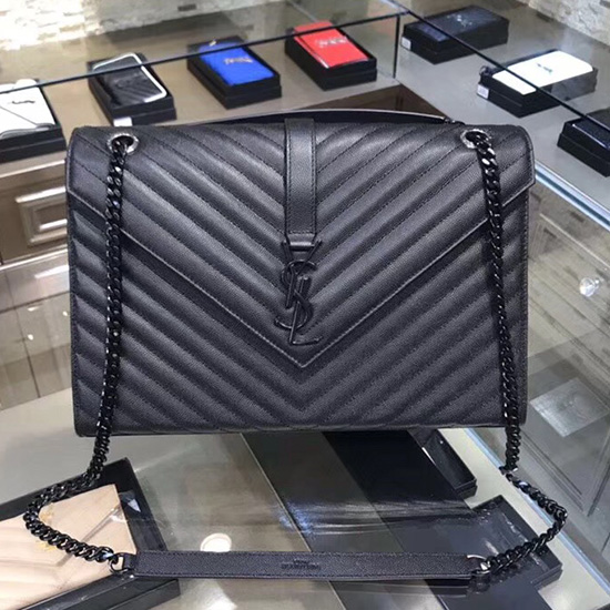 Saint Laurent τσάντα ώμου με μεγάλους κόκκους Matelasse μαύρη 396910