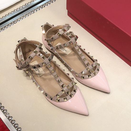 Valentino Patent Rockstud σε κλουβί μπαλέτο Flat Pink Vs03083