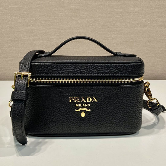 Δερμάτινη μίνι τσάντα Prada μαύρη 1bh202