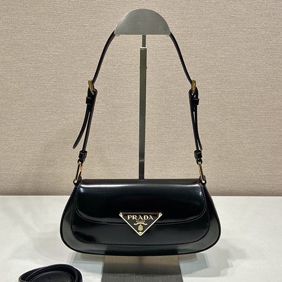 Δερμάτινη τσάντα ώμου Prada Brushed Black 1bd345