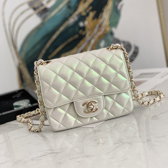 Κλασική τσάντα από δέρμα αρνιού τύπου Chanel Mini Flap λευκή Cf1115