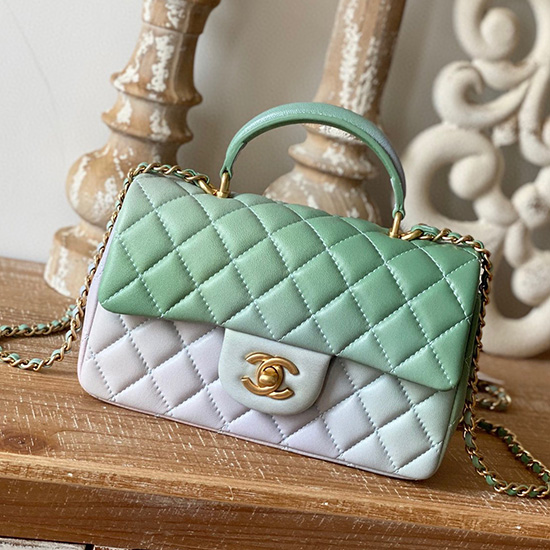 Τσάντα από δέρμα αρνιού Chanel Mini Flap με επάνω λαβή πράσινο As2431