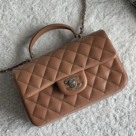 Τσάντα από δέρμα αρνιού Chanel Mini Flap τσάντα καφέ As2431