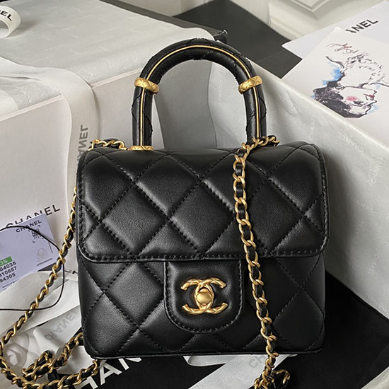 Τσάντα από δέρμα αρνιού Chanel Mini Flap τσάντα μαύρο As4035