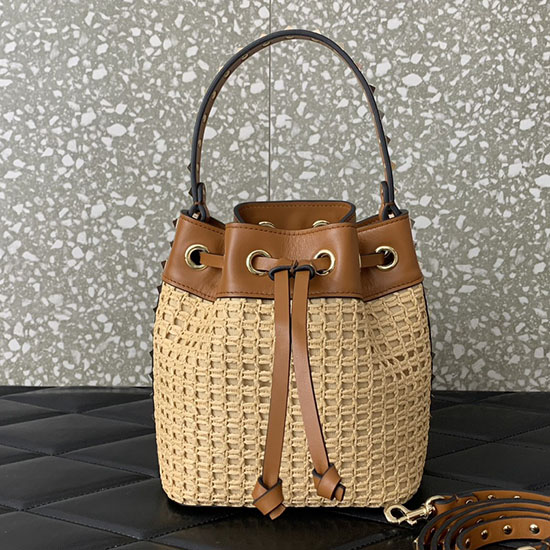 βαλεντίνο Rockstud Raffia Bucket Bag V03191