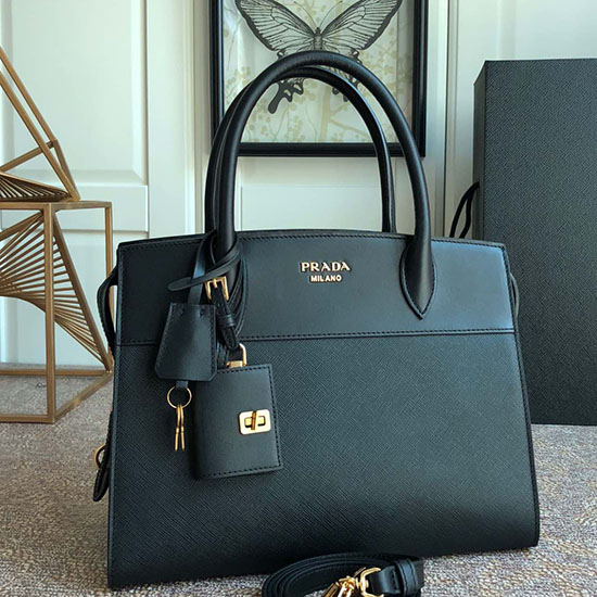 δερμάτινη τσάντα Tote Prada Saffiano μαύρη Lba046