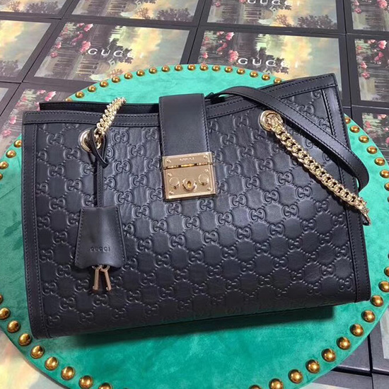 δερμάτινη τσάντα ώμου Gucci Gg Gucissima μαύρη 479197