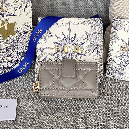 κάρτα Lady Dior Lambskin Jasmine θήκη γκρι S0074