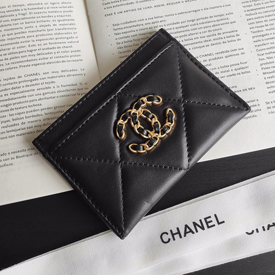 καρτοθήκη από δέρμα αρνιού Chanel μαύρη Ap1167