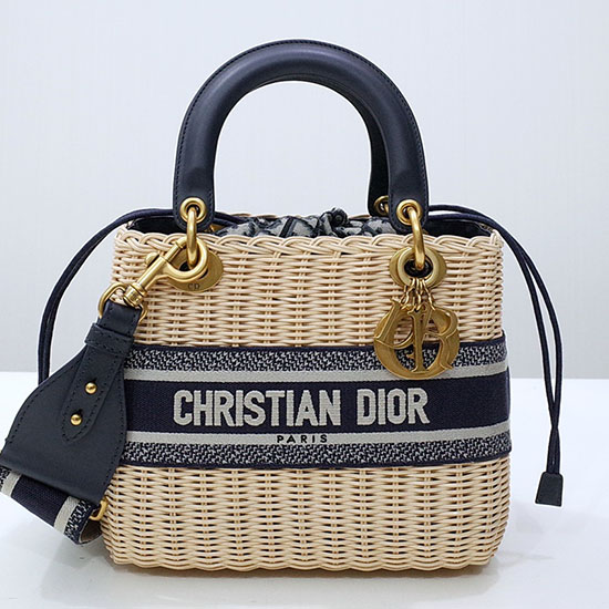 μεσαία Lady Dior φυσική ψάθινη τσάντα D44532