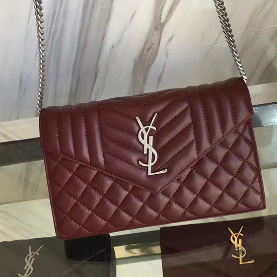 μεσαίο μονόγραμμα Saint Laurent τσάντα σε μπορντό δέρμα Matelasse Y221260