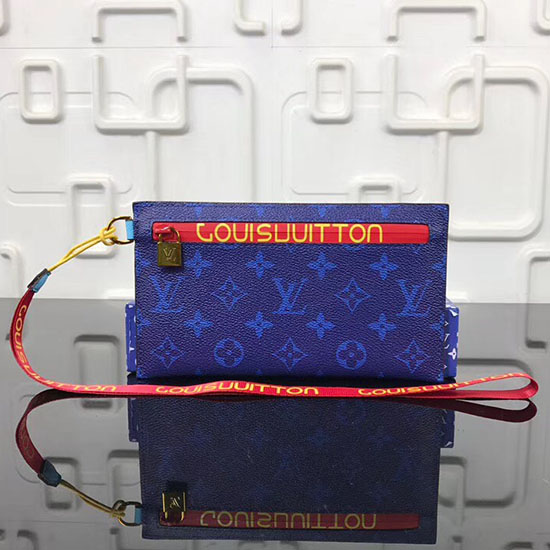 μονόγραμμα Louis Vuitton πουγκάκια καμβά κορδέλα μπλε Pm M68003