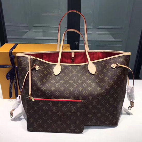 μονόγραμμα καμβάς Louis Vuitton Neverfull Gm M40990 με κόκκινο εσωτερικό