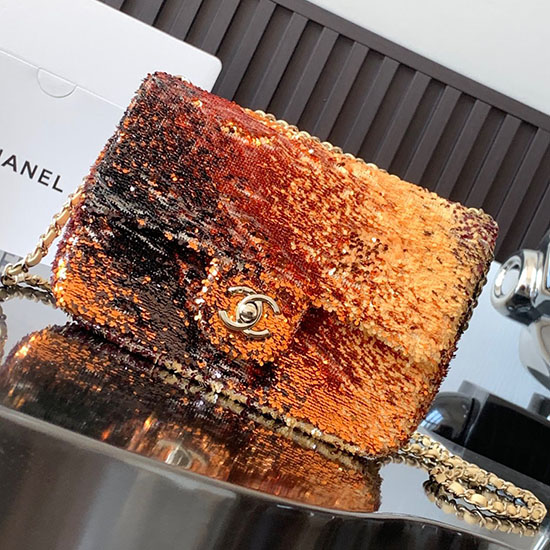 παγιέτες Chanel Small Flap Bag παγιέτες πορτοκαλί As4561