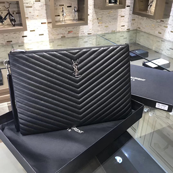 τσάντα Clutch Saint Laurent μαύρο με ασημί υλικό 440222