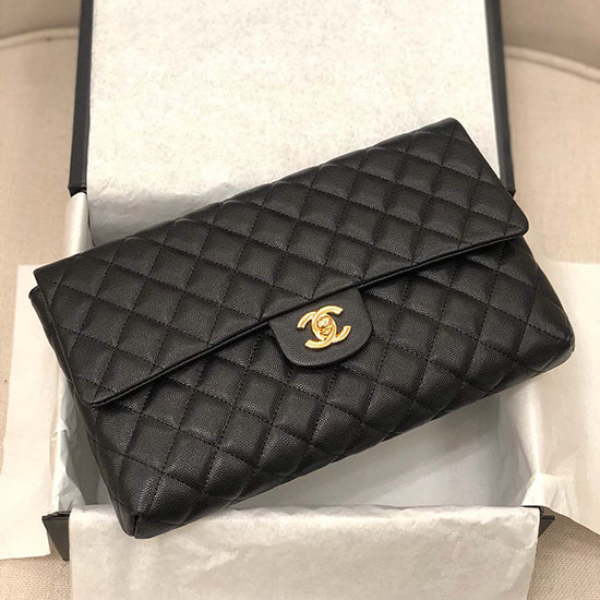 τσάντα Clutch με κόκκους από δέρμα μοσχαριού Chanel μαύρο A13105