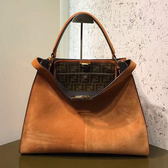 τσάντα Fendi Suede Peekaboo X-lite πορτοκαλί F83041