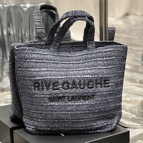 τσάντα Tote Saint Laurent Raffia Rive Gauche μαύρη 688864