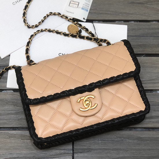 τσάντα με πτερύγια από δέρμα αρνιού Chanel μπεζ As2496