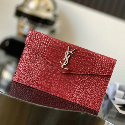 τσαντάκι Clutch Saint Laurent Crocodile κόκκινο με ασημί 565739