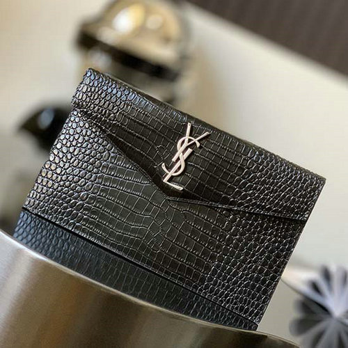 τσαντάκι Clutch Saint Laurent κροκόδειλος μαύρο με ασημί 565739