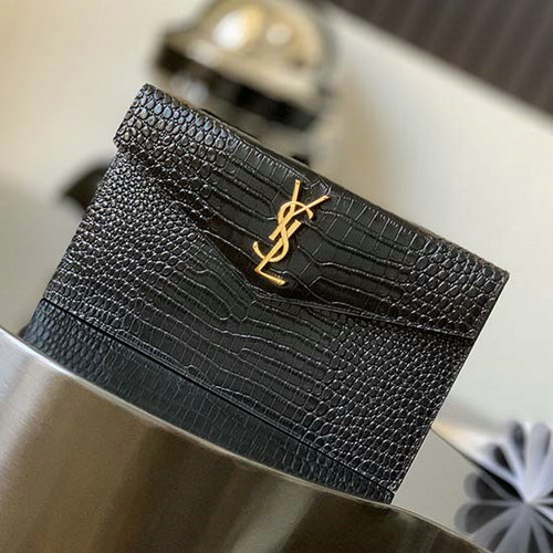 τσαντάκι Clutch Saint Laurent κροκόδειλος μαύρο με χρυσό 565739