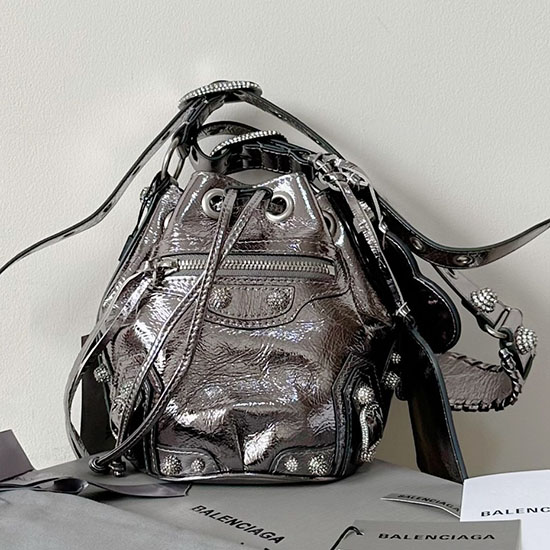 BALENCIAGA Le Cagole XS Leather Bucket Bag Silver B702431