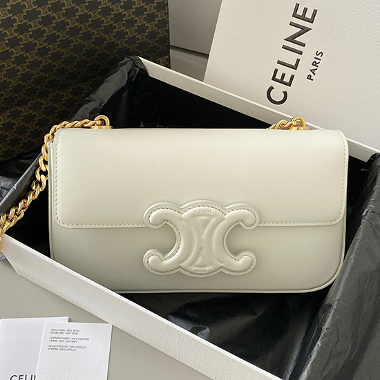 Celine Chain Shoulder Bag Triomphe White C35026