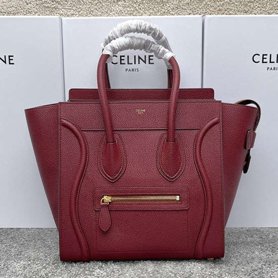 Celine Luggage Bag in Drummed Calfskin Burgundy CE0805