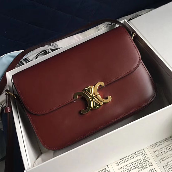 Celine Medium Triomphe Bag in Shiny Calfskin Burgundy C03081