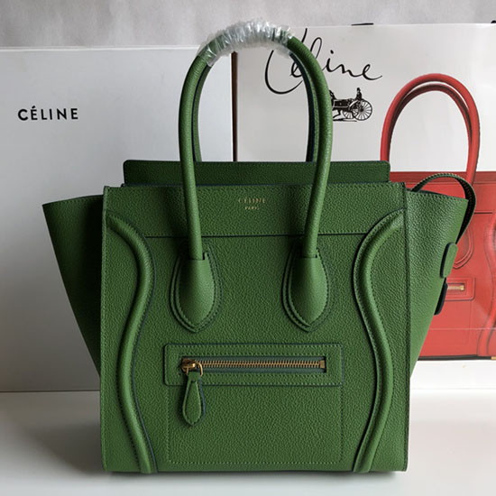 Celine Micro Luggage Bag in Drummed Calfskin Light Green CE0805