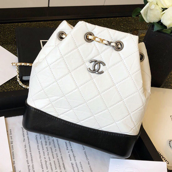 Chanel Aged Calfskin Gabrielle Backpack White A94502