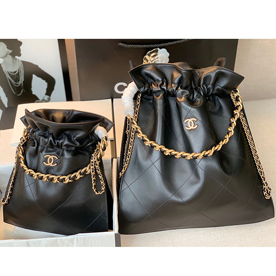 Chanel Calfskin Drawstring Bag Black A13101