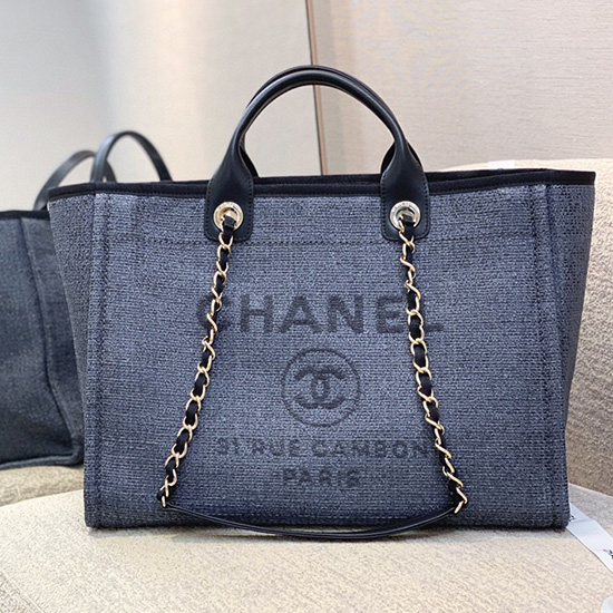 Chanel Canvas Large Deauville Shopping Bag Blue AS66941