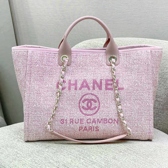 Chanel Canvas Large Deauville Shopping Bag Pink AS66941