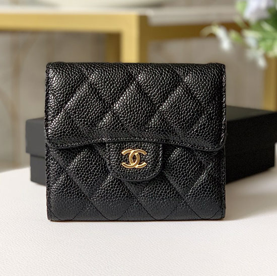 Chanel Caviar Small wallet Black with Gold AP31528