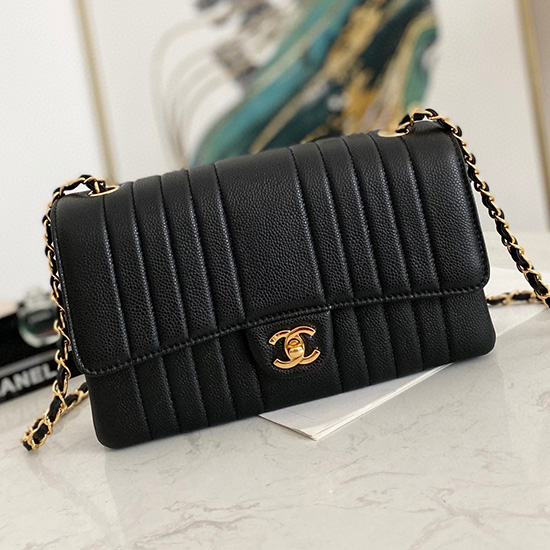 Chanel Grained Calfskin Flap Shoulder Bag Black AS6006