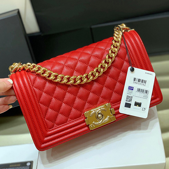 Chanel Grained Calfskin Medium Boy Handbag Red A67086