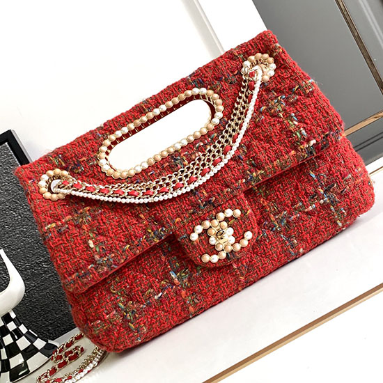 Chanel Large Flap Bag with Top Handle Red AS4221