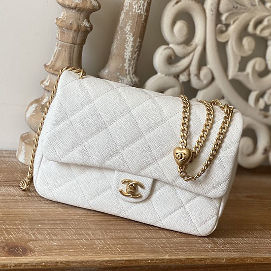 Chanel Leather Flap Shoulder Bag White AS3921